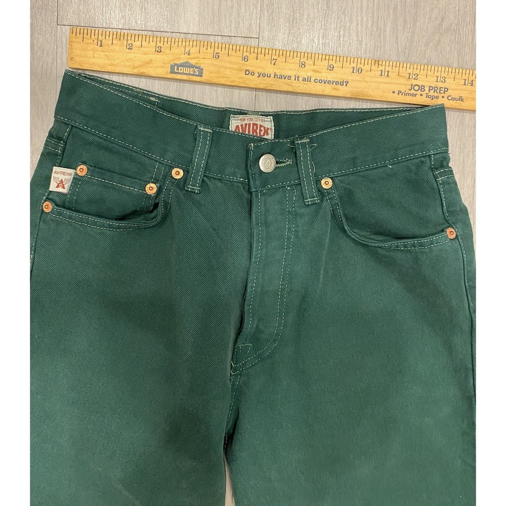 Vintage Avirex Jeans Mens 28x32 Green Made In Italy Button Fly New York City USA - Picture 3 of 11